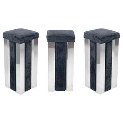 Vintage Set of 3 Mid-Century Italian Square Bar Stools, 1970s, Italy