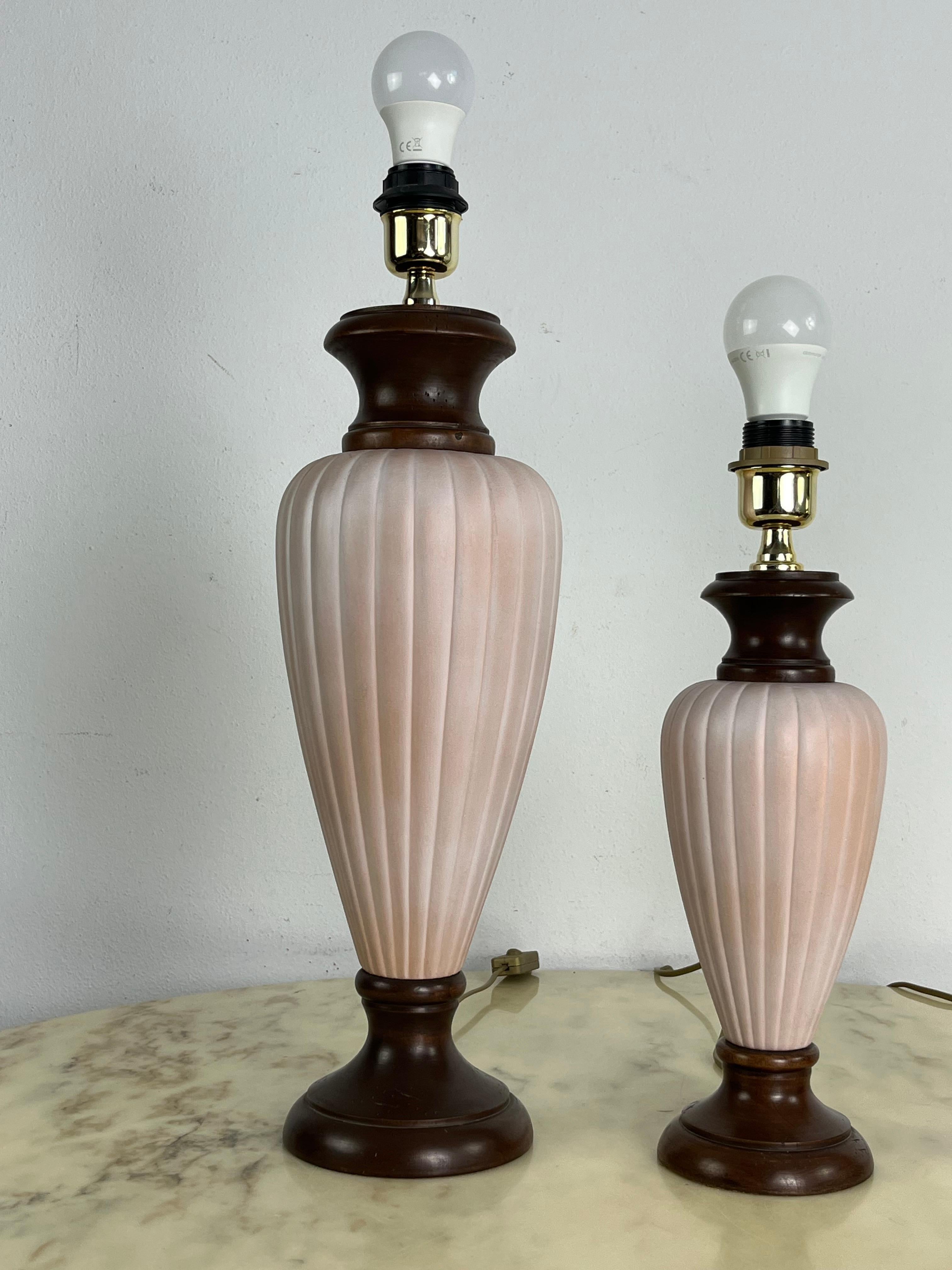 Mid-20th Century Set of 3 Mid-Century Italian Table Lamps in Wood And Ceramic 1960s For Sale