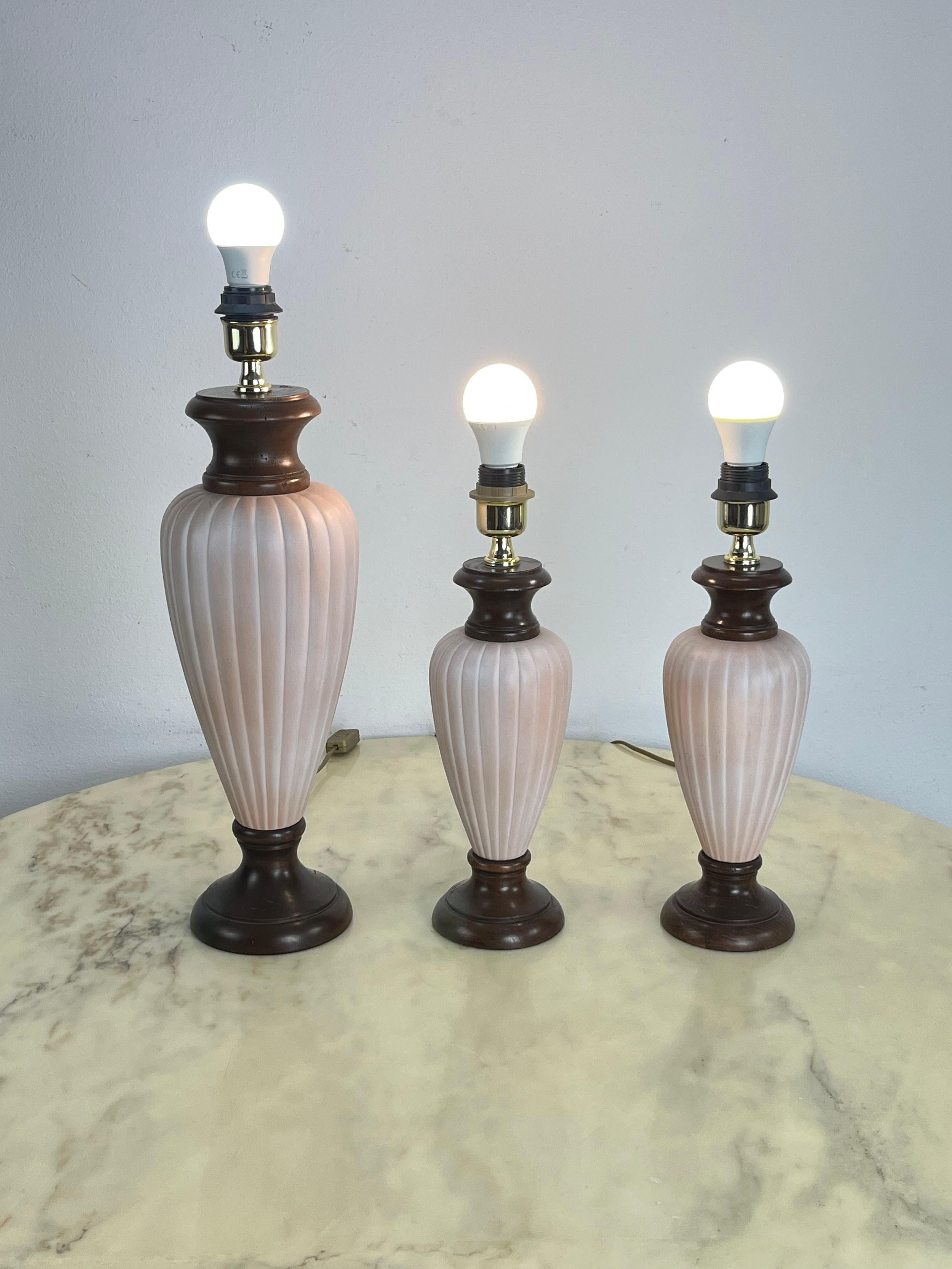 Set of 3 Mid-Century Italian Table Lamps in Wood And Ceramic 1960s For Sale 2