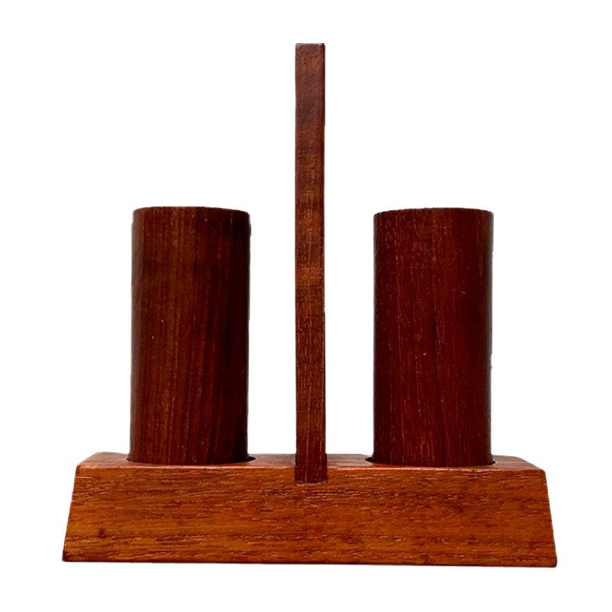 Set di 3 portapepe e porta sale in teak italiano di metà secolo di Anri Form, Italia