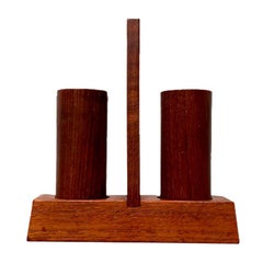 Set of 3 Mid-Century Italian Teak Pepper and Salt Shaker from Anri Form, Italy