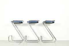 Set of 3 Midcentury Italian Tubular Chrome Z Bar Stool, 1970s