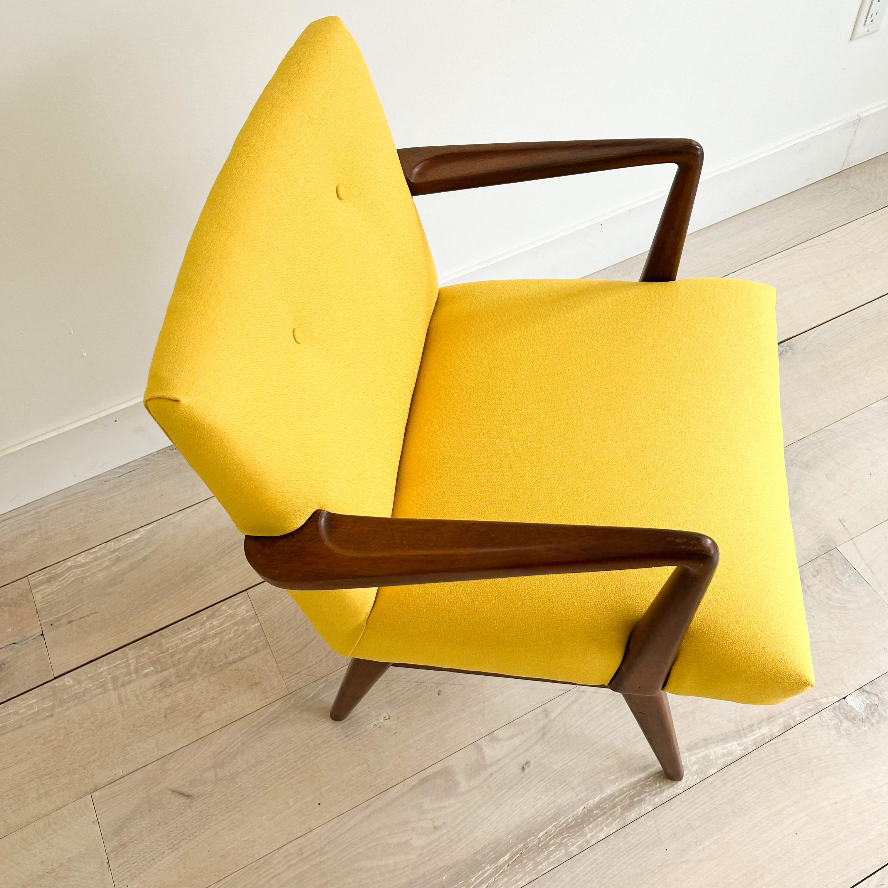 Set of 3 Mid-Century Jens Risom Armchairs with New Bright Yellow Upholstery 8