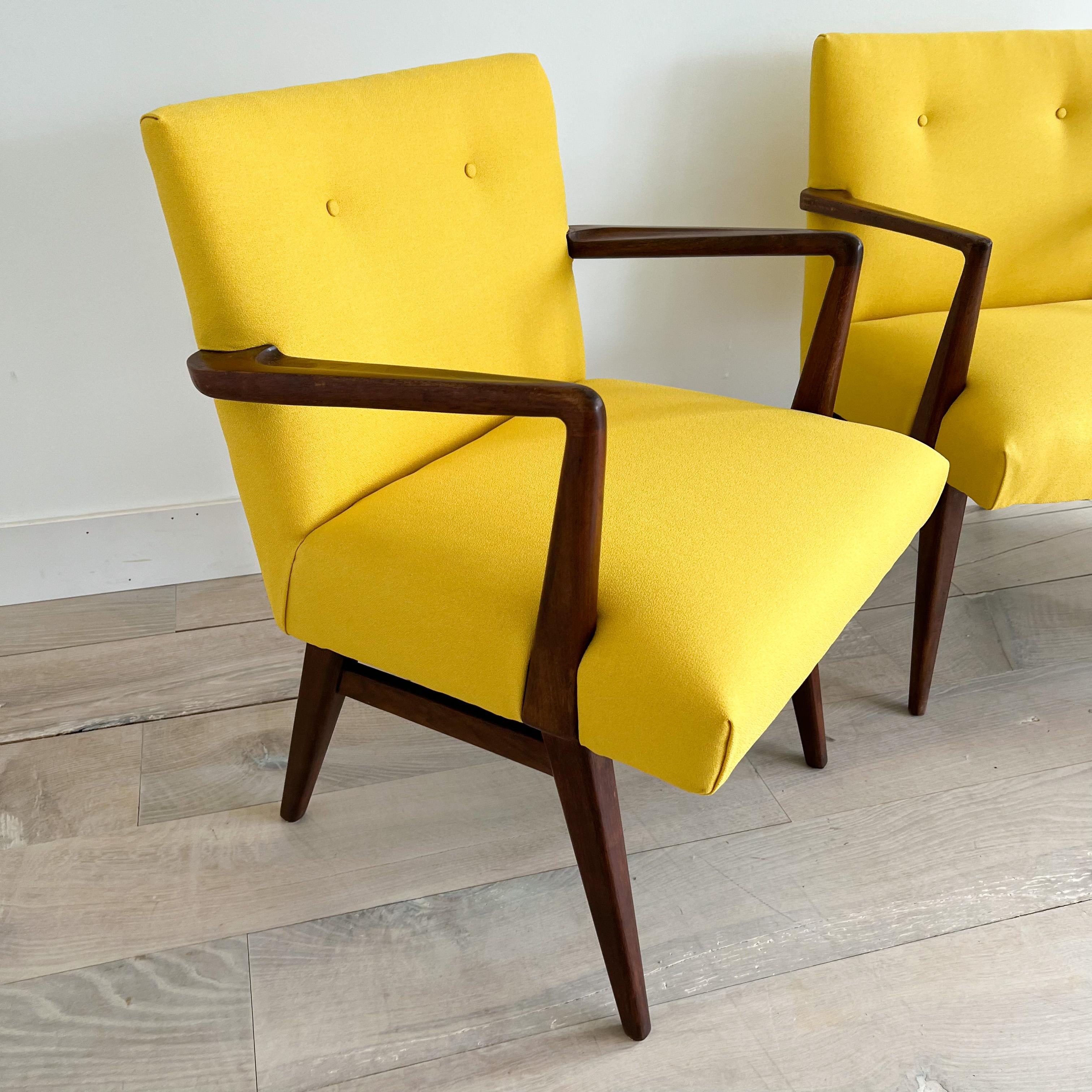 Set of 3 Mid-Century Jens Risom Armchairs with New Bright Yellow Upholstery In Good Condition In Asheville, NC