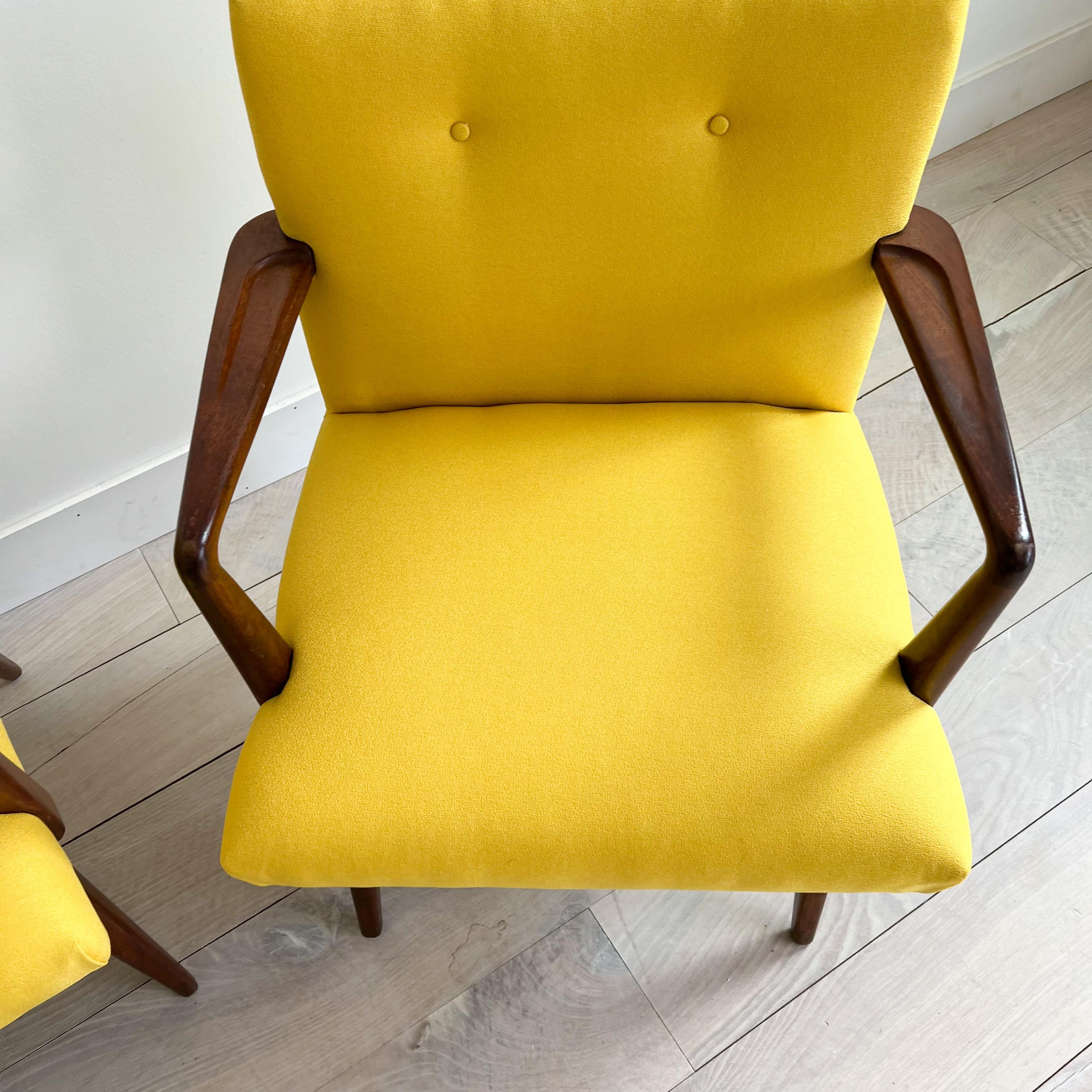 Set of 3 Mid-Century Jens Risom Armchairs with New Bright Yellow Upholstery 1