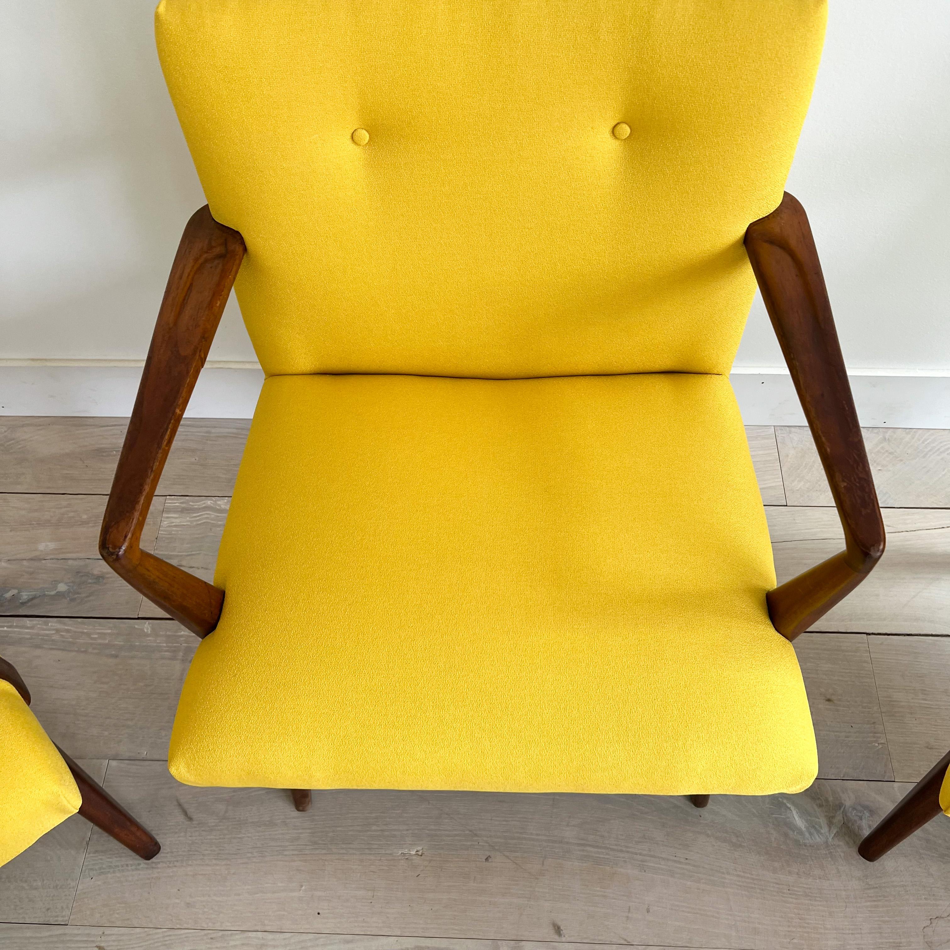 Set of 3 Mid-Century Jens Risom Armchairs with New Bright Yellow Upholstery 2