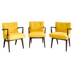 Set of 3 Mid-Century Jens Risom Armchairs with New Bright Yellow Upholstery