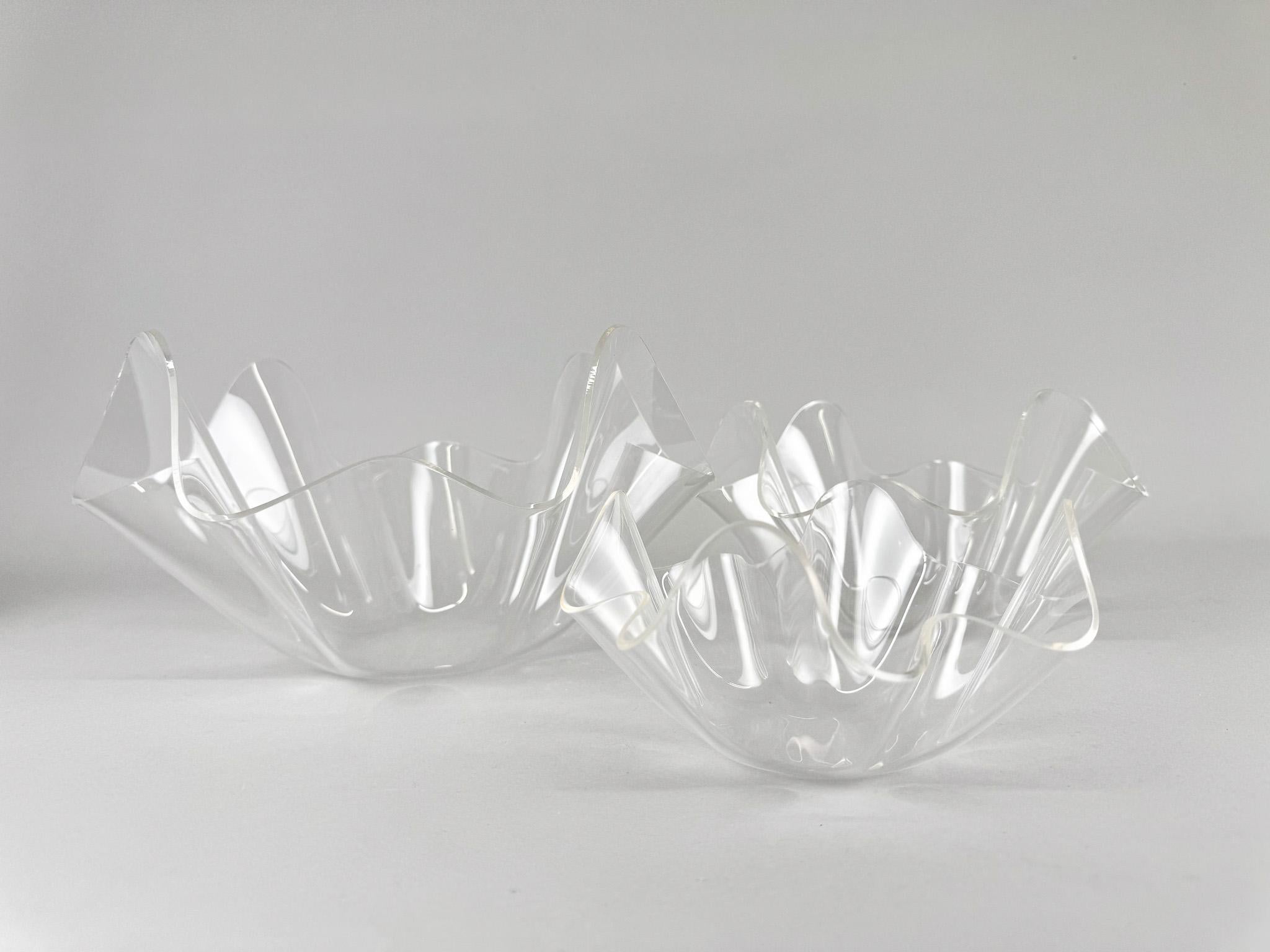 Mid-Century Modern Set of 3 Mid-Century Lucite Handkerchief Bowls For Sale