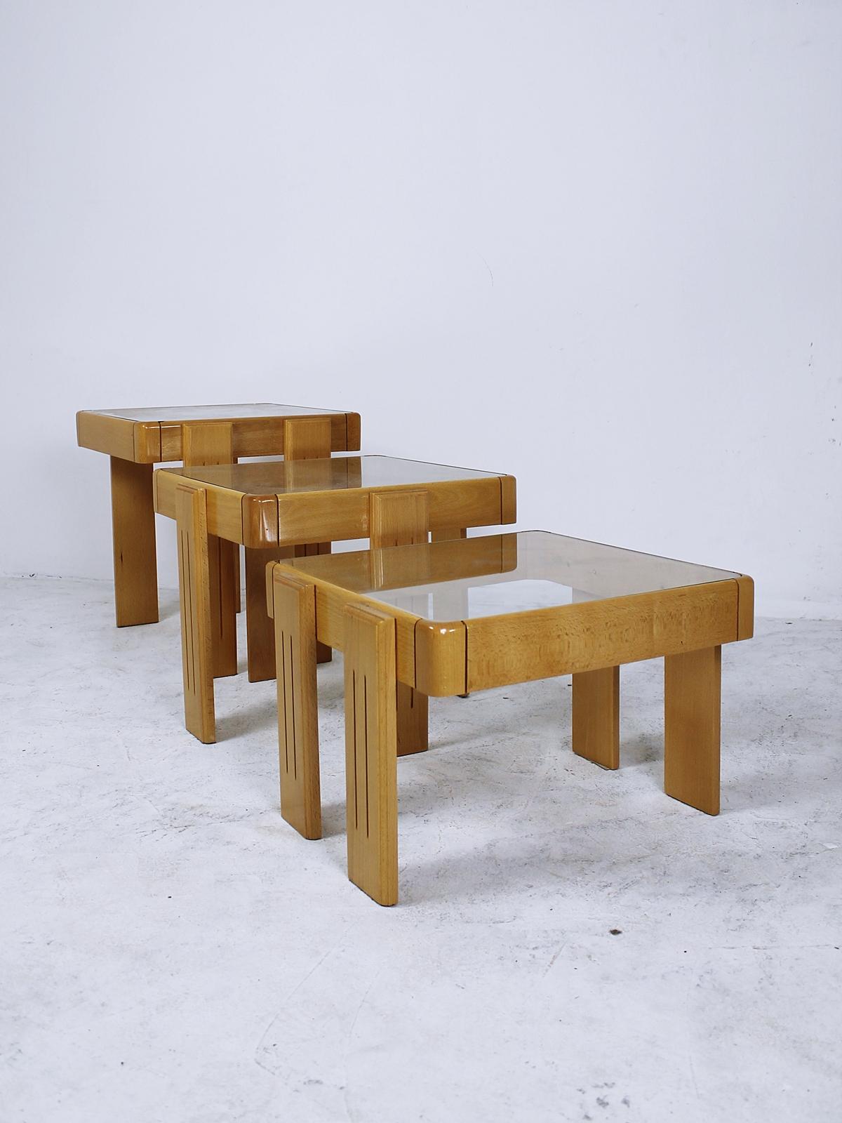Set of 3 Mid Century Maple Stacking Tables, 1960 1