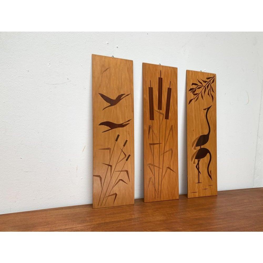 Set of 3 Mid-Century Minimalist Wooden Wall Plaques, 1960s For Sale 5