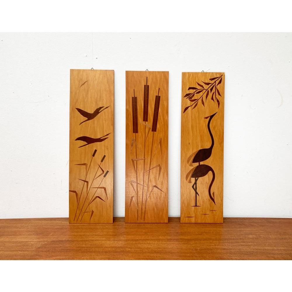 Set of 3 Mid-Century Minimalist Wooden Wall Plaques, 1960s For Sale 6