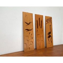 Set of 3 Mid-Century Minimalist Wooden Wall Plaques, 1960s