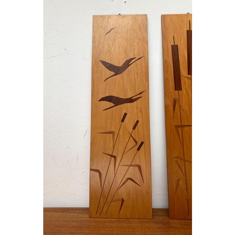 Set of 3 Mid-Century Minimalist Wooden Wall Plaques, 1960s For Sale 1