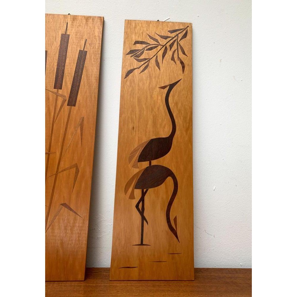 Set of 3 Mid-Century Minimalist Wooden Wall Plaques, 1960s For Sale 2