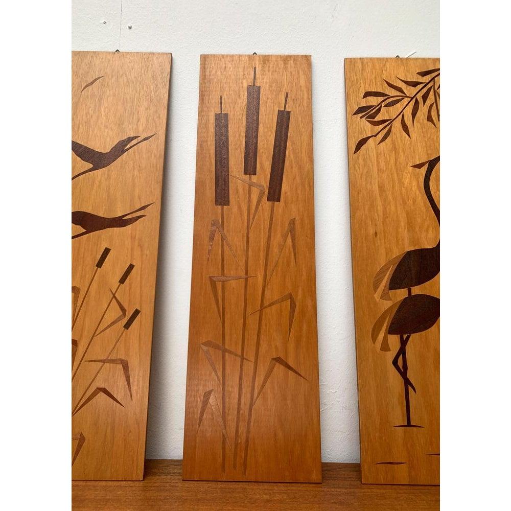 Set of 3 Mid-Century Minimalist Wooden Wall Plaques, 1960s For Sale 3
