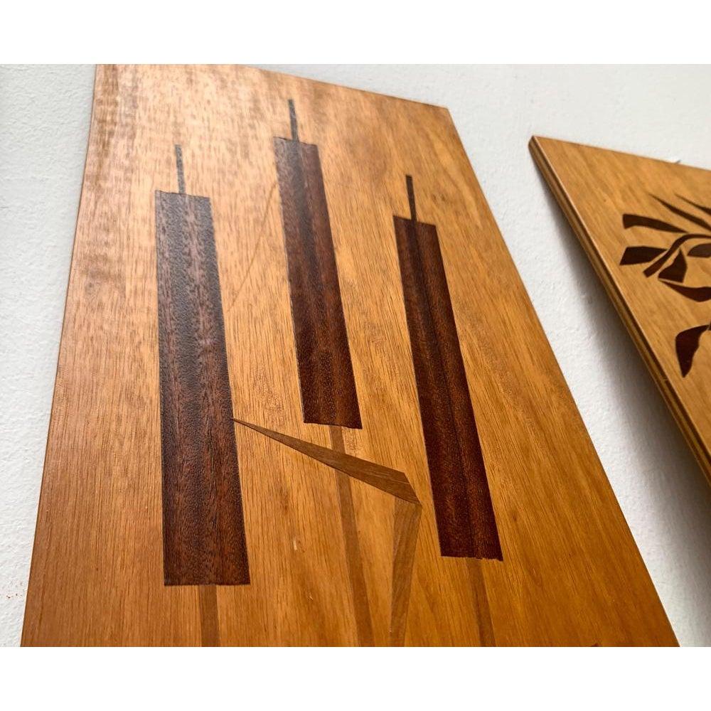 Set of 3 Mid-Century Minimalist Wooden Wall Plaques, 1960s For Sale 4