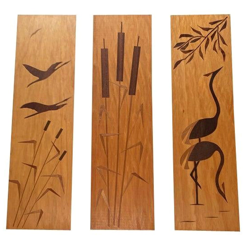 Set of 3 Mid-Century Minimalist Wooden Wall Plaques, 1960s