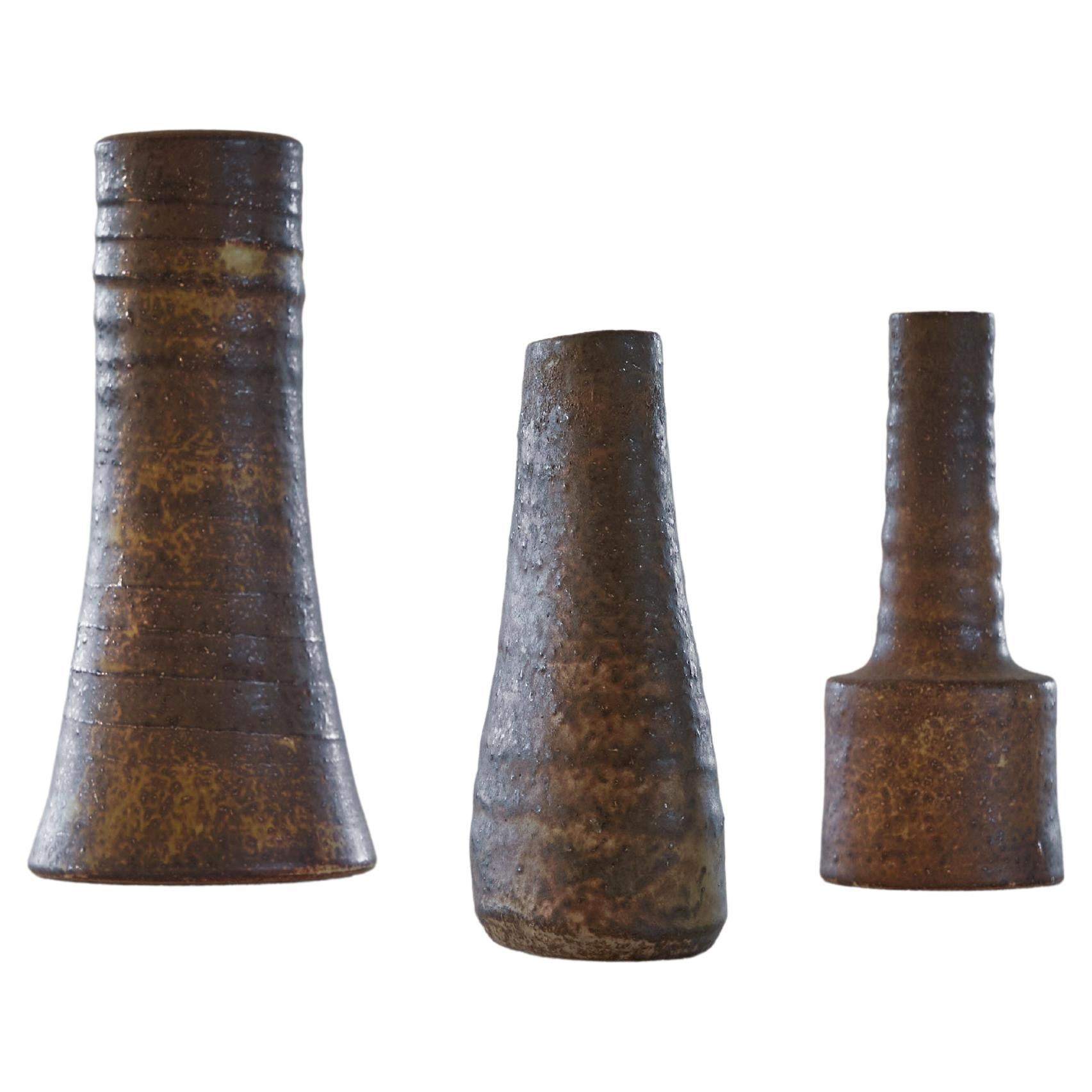 Set of 3 Mid Century Mobach Pottery Vases For Sale