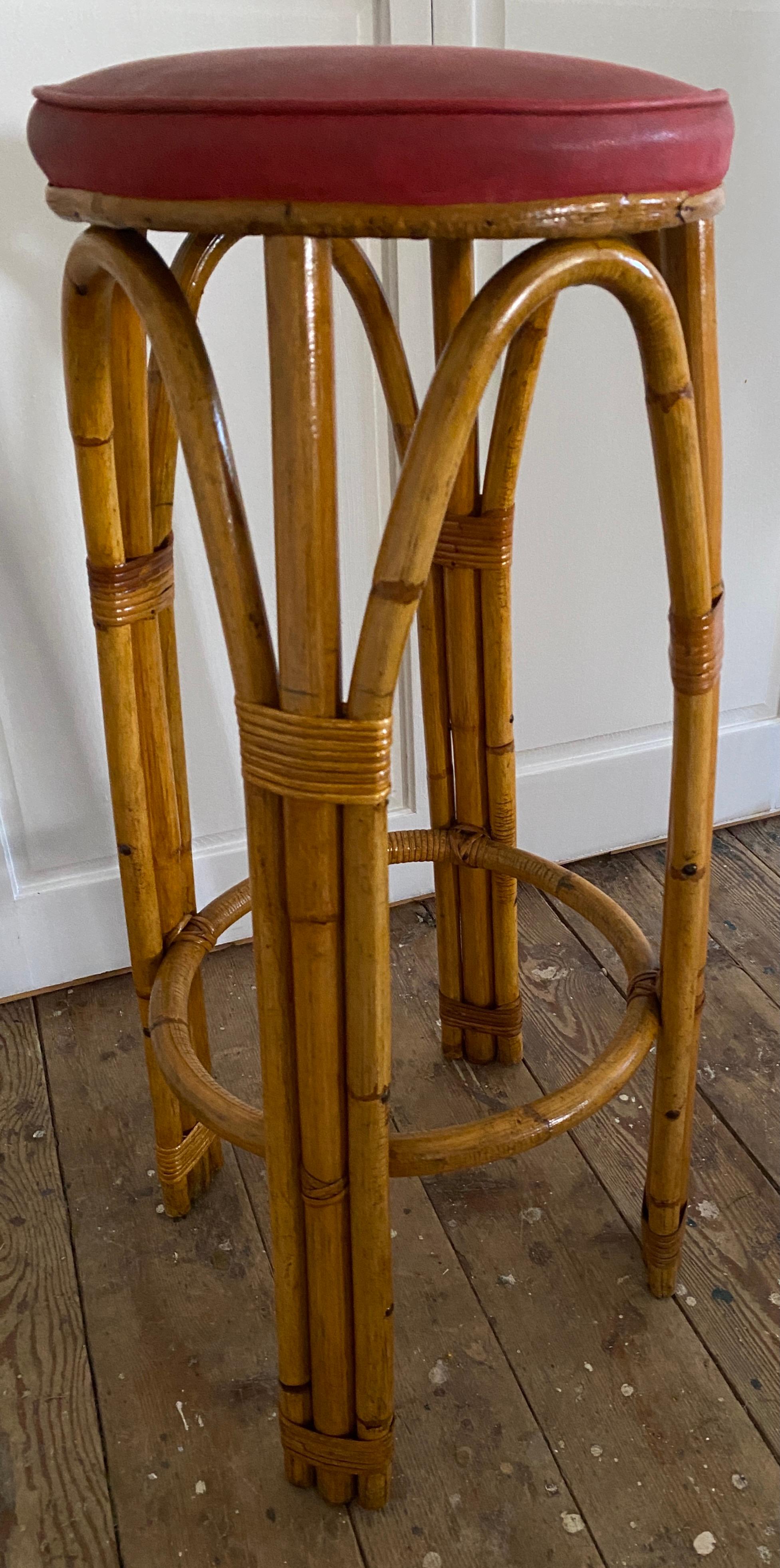 Fait main Ensemble de 3 tabourets de bar en bambou de style mi-siècle moderne en vente