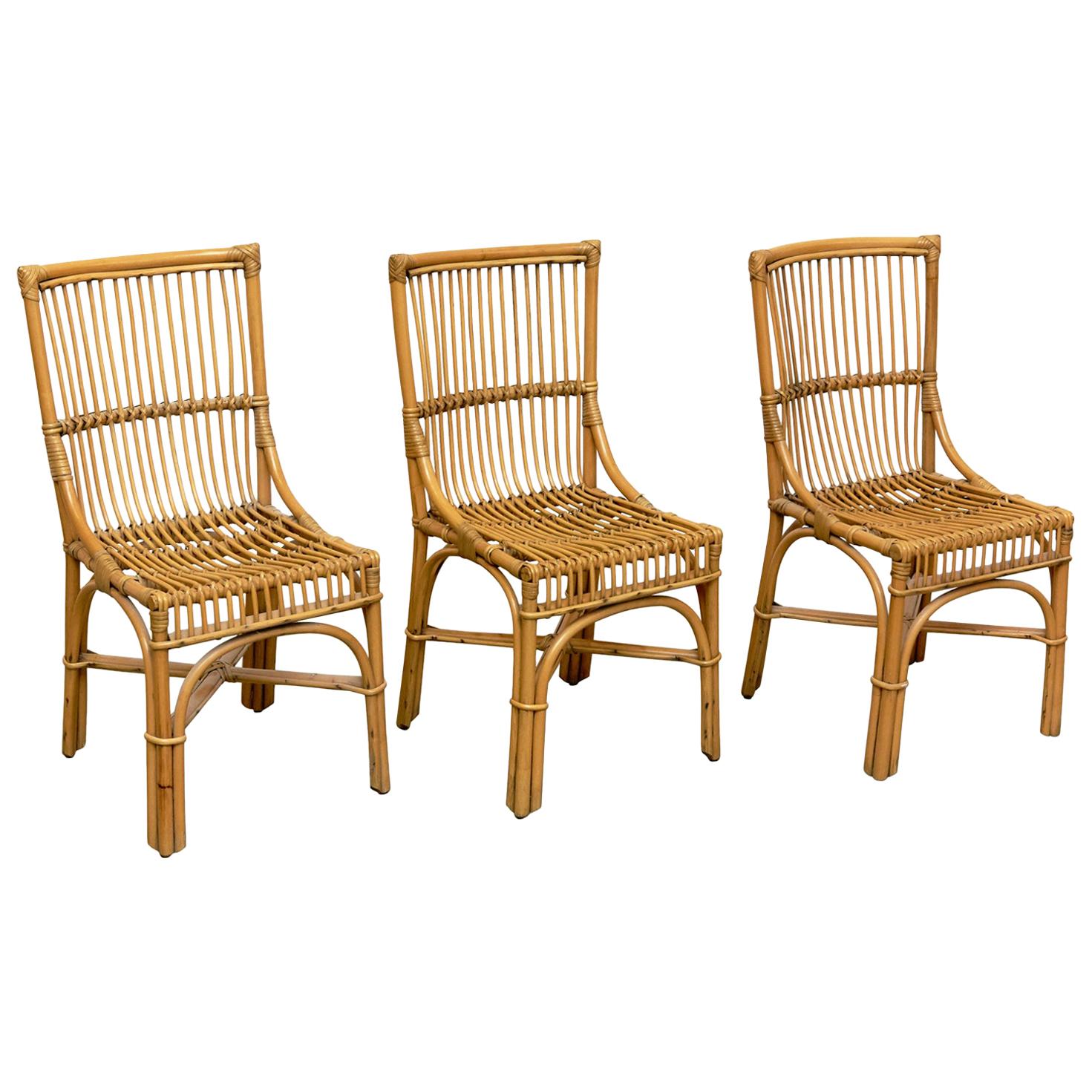 Set of 3 MidCentury Modern Bambu and Rattan Dining Chairs, circa 1960 at 1stDibs