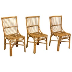 Set of 3 Mid-Century Modern Bambu and Rattan Dining Chairs, circa 1960