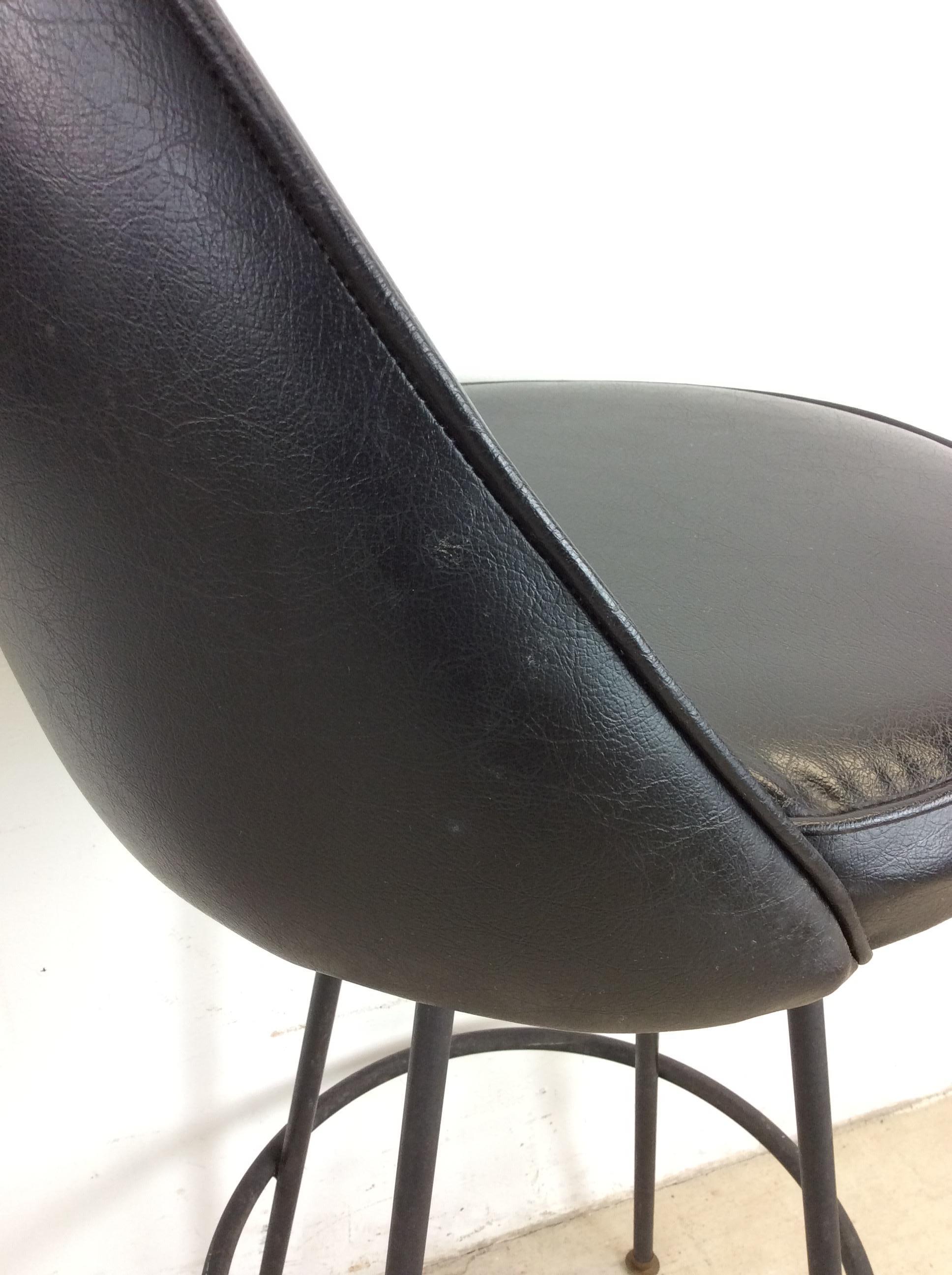 Set of 3 Mid Century Modern Black Vinyl Bar Stools with Swivel Seat 4