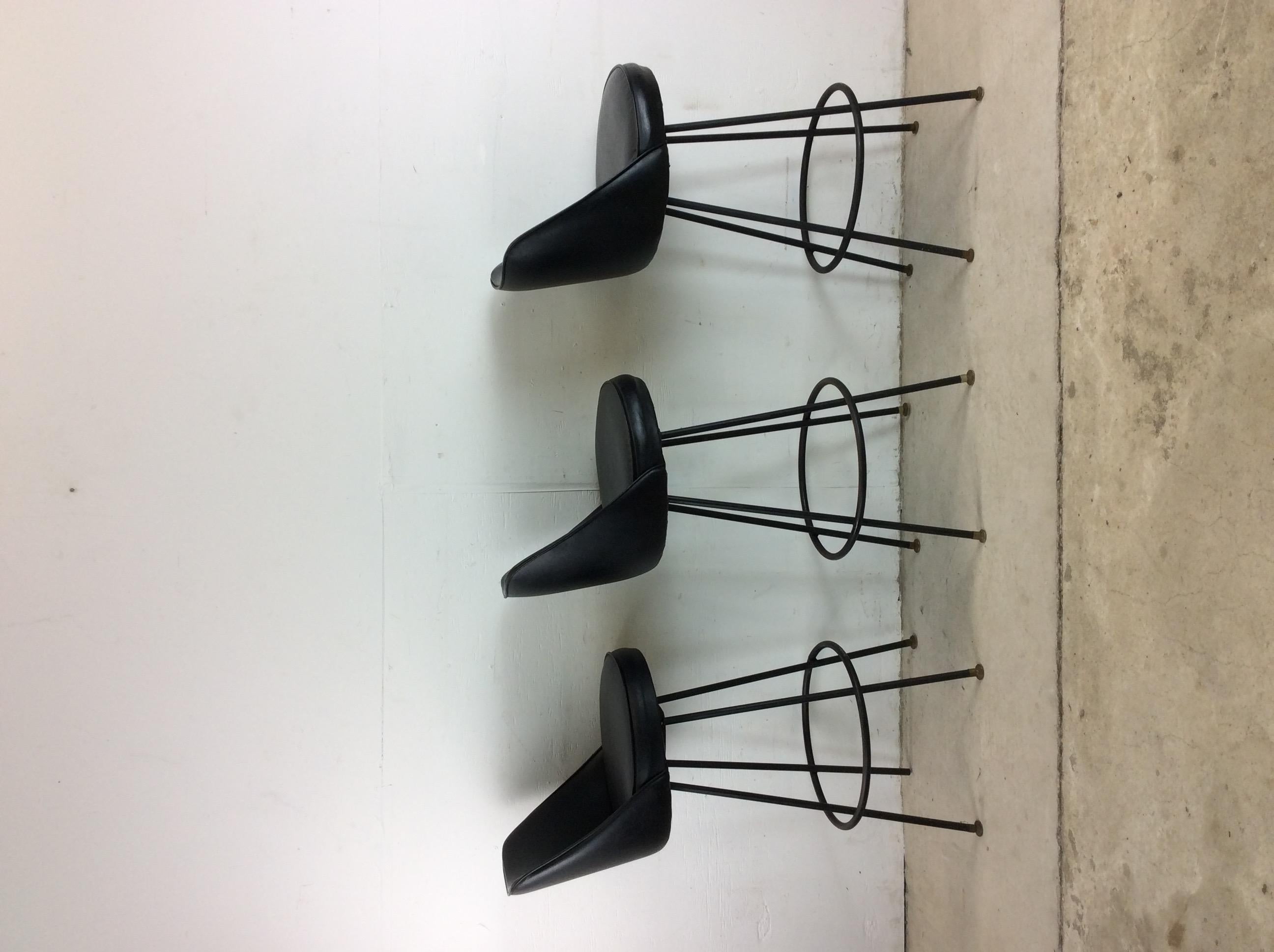 Set of 3 Mid Century Modern Black Vinyl Bar Stools with Swivel Seat 6