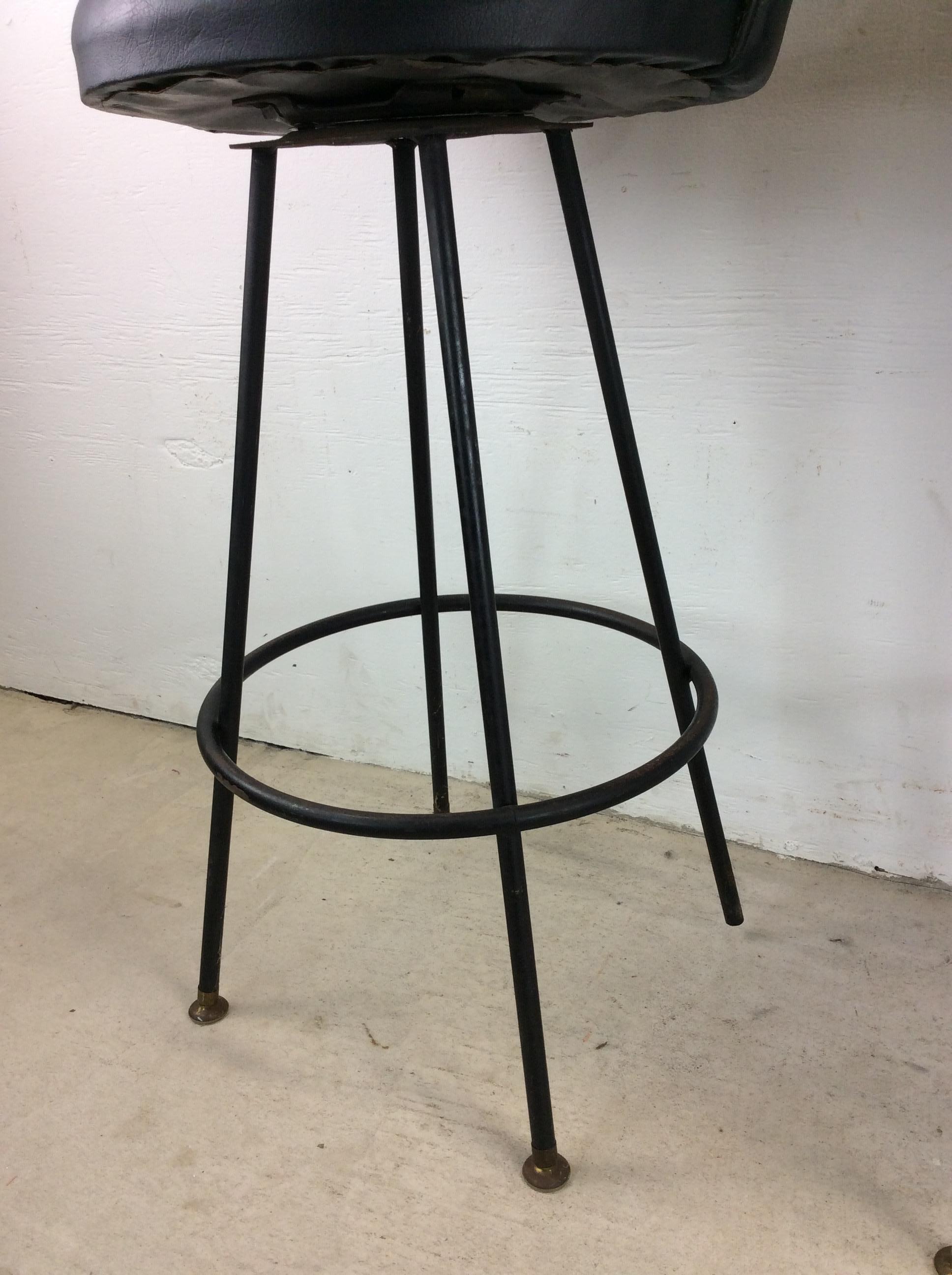 Set of 3 Mid Century Modern Black Vinyl Bar Stools with Swivel Seat 10