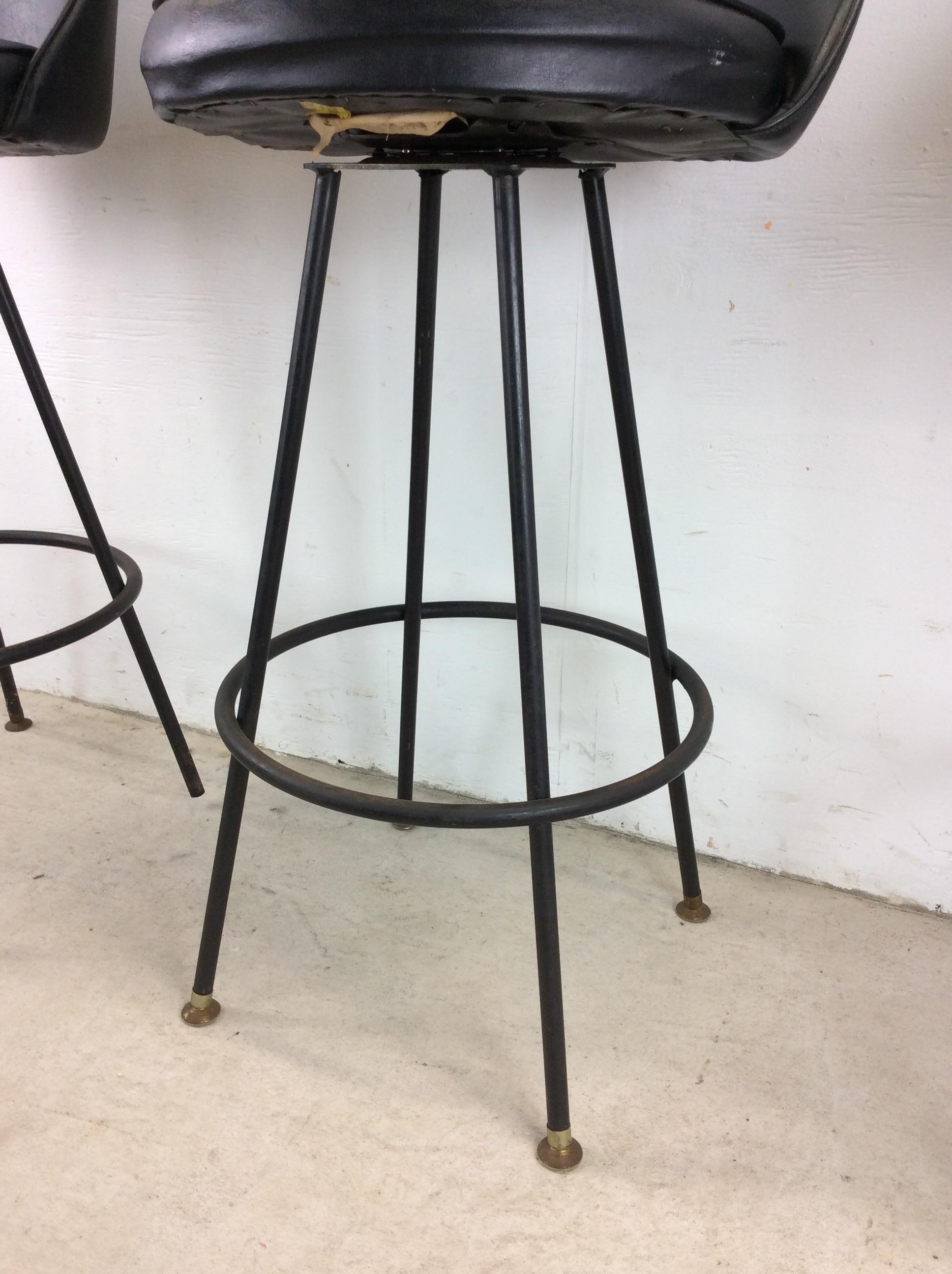 Set of 3 Mid Century Modern Black Vinyl Bar Stools with Swivel Seat 11