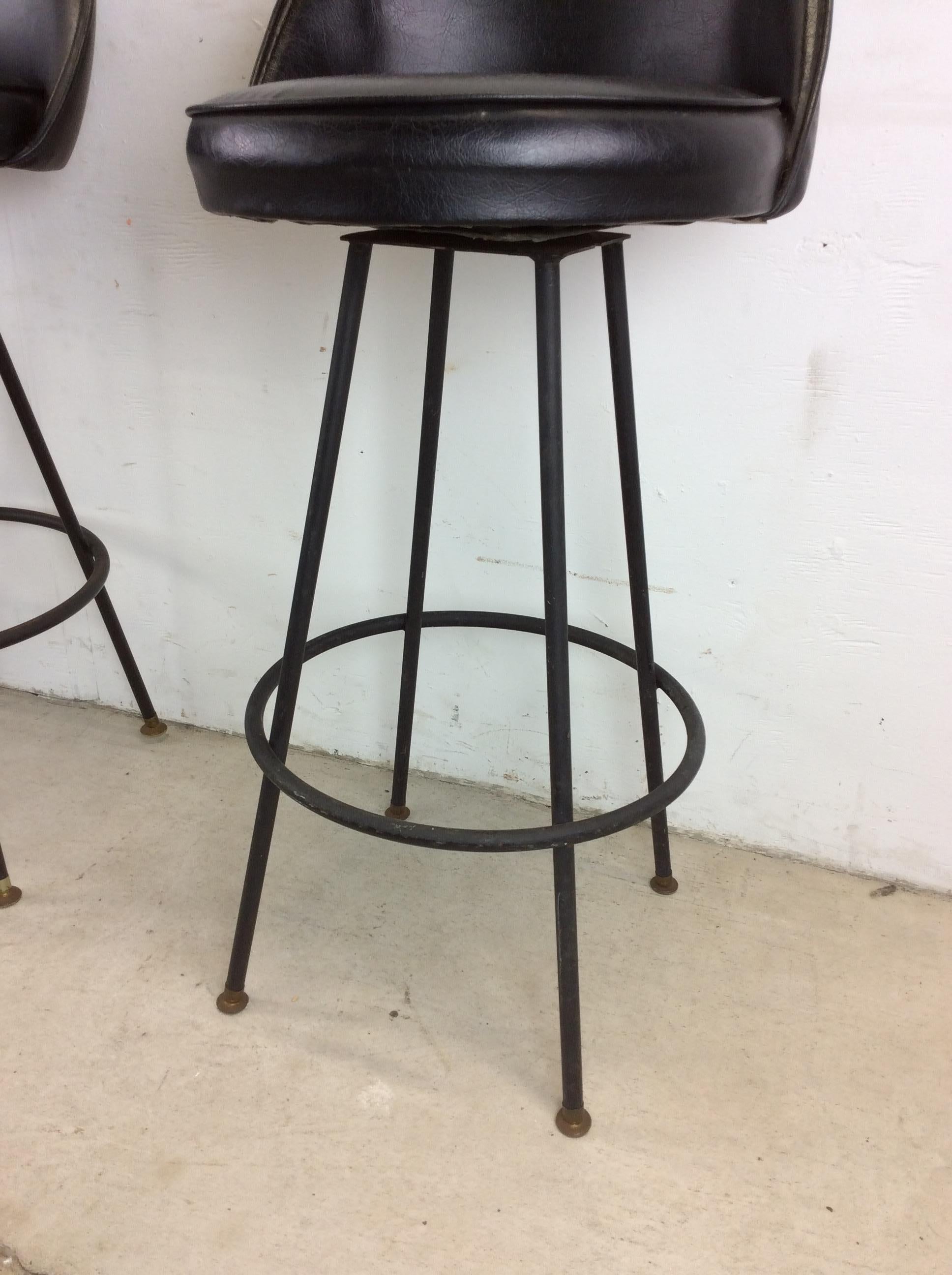 Set of 3 Mid Century Modern Black Vinyl Bar Stools with Swivel Seat 12