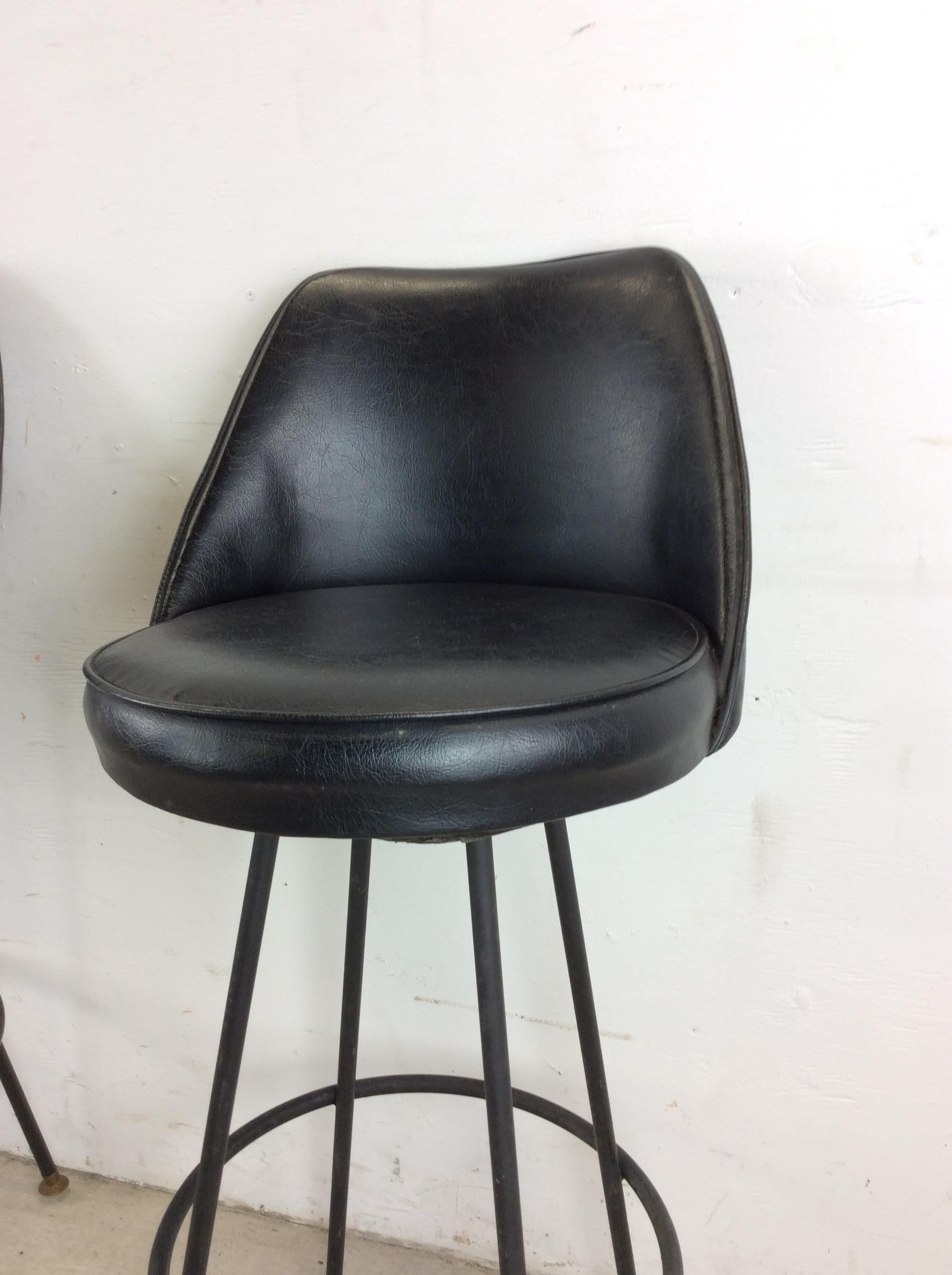 Set of 3 Mid Century Modern Black Vinyl Bar Stools with Swivel Seat 13