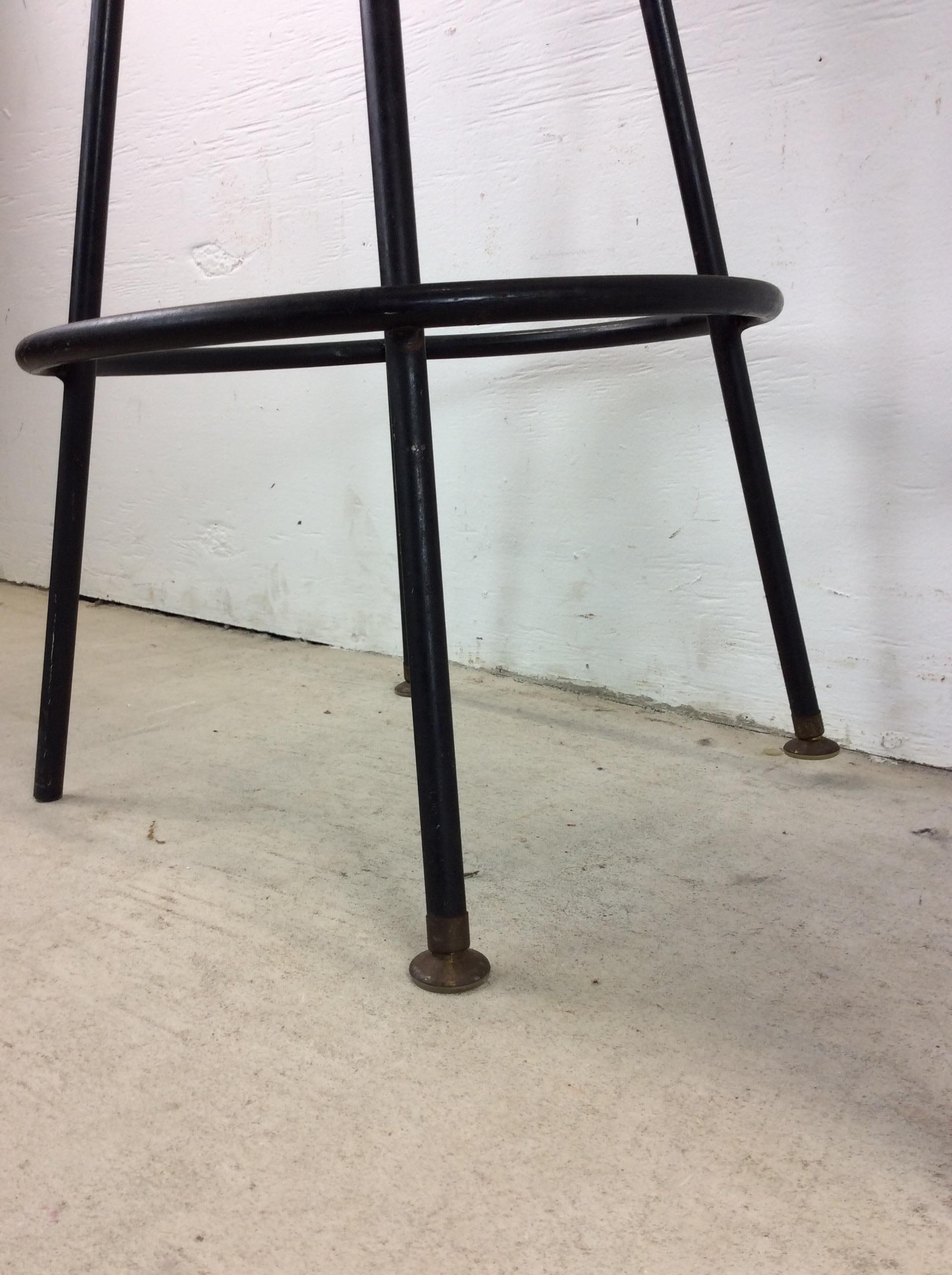 Set of 3 Mid Century Modern Black Vinyl Bar Stools with Swivel Seat In Good Condition In Freehold, NJ