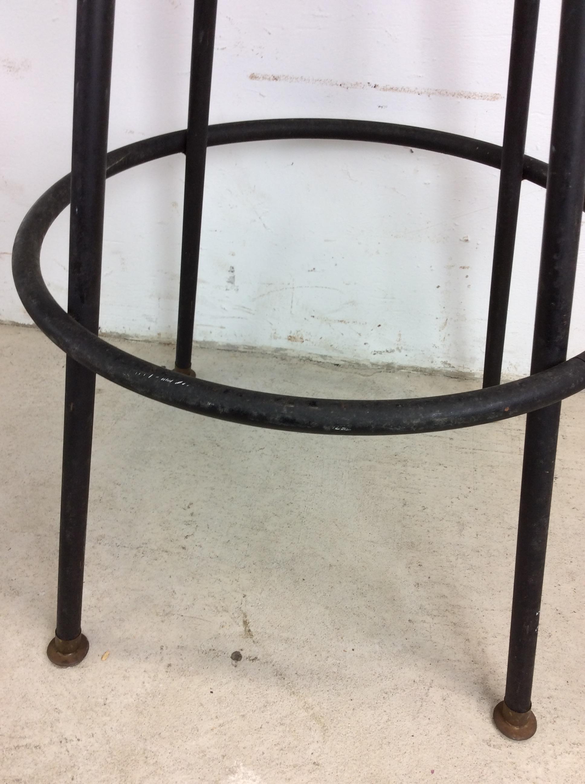 20th Century Set of 3 Mid Century Modern Black Vinyl Bar Stools with Swivel Seat