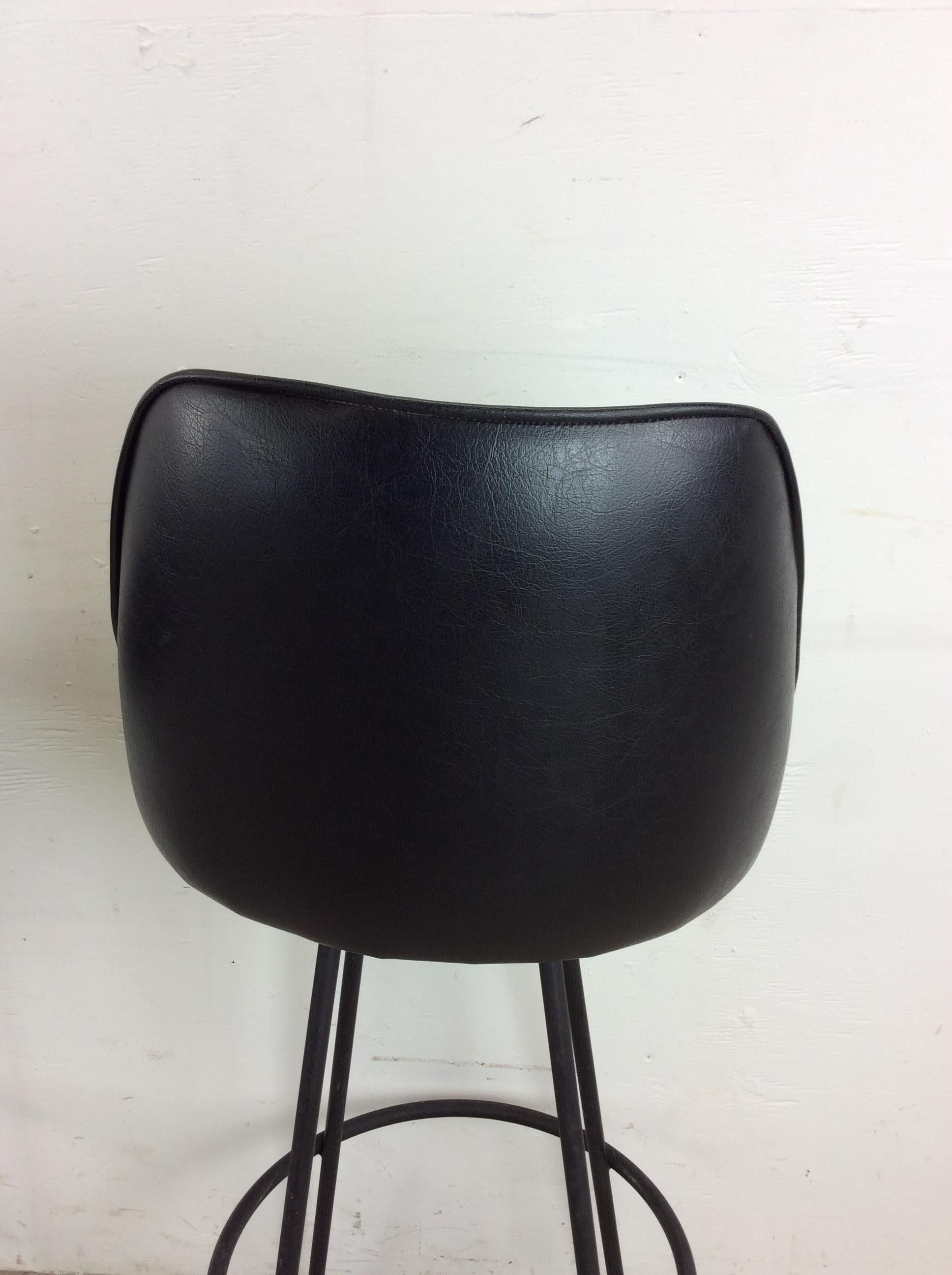 Upholstery Set of 3 Mid Century Modern Black Vinyl Bar Stools with Swivel Seat