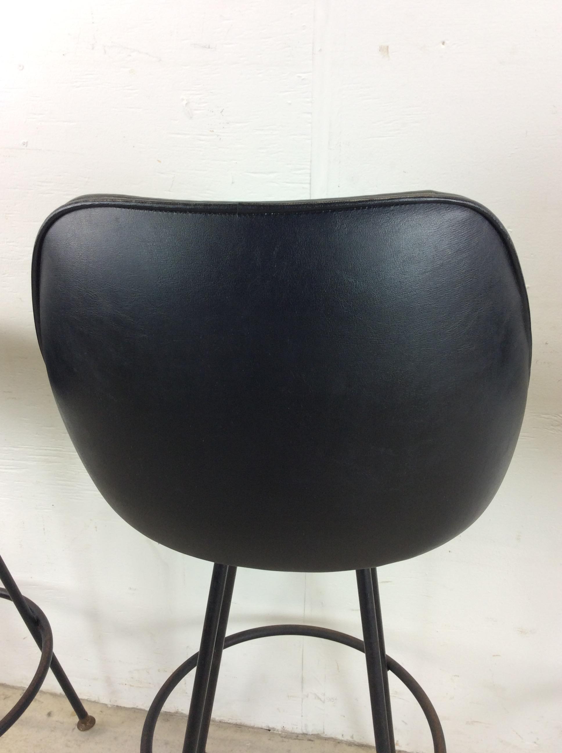 Set of 3 Mid Century Modern Black Vinyl Bar Stools with Swivel Seat 1