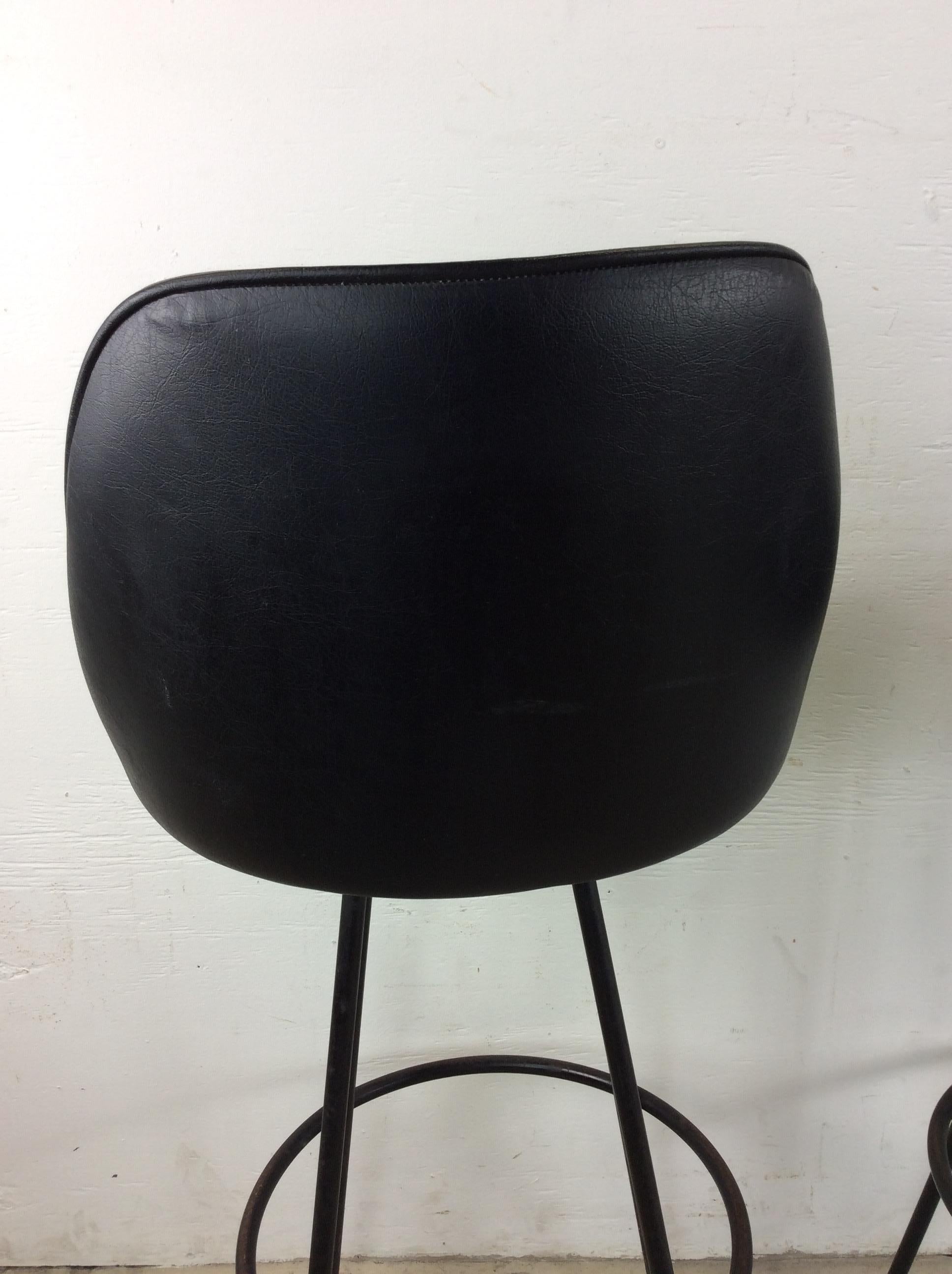 Set of 3 Mid Century Modern Black Vinyl Bar Stools with Swivel Seat 2