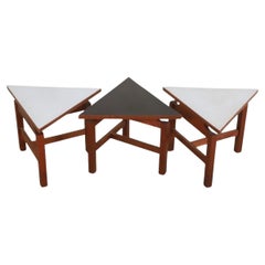 Set of 3 Mid century Modern black white triangle end tables Jens Risom