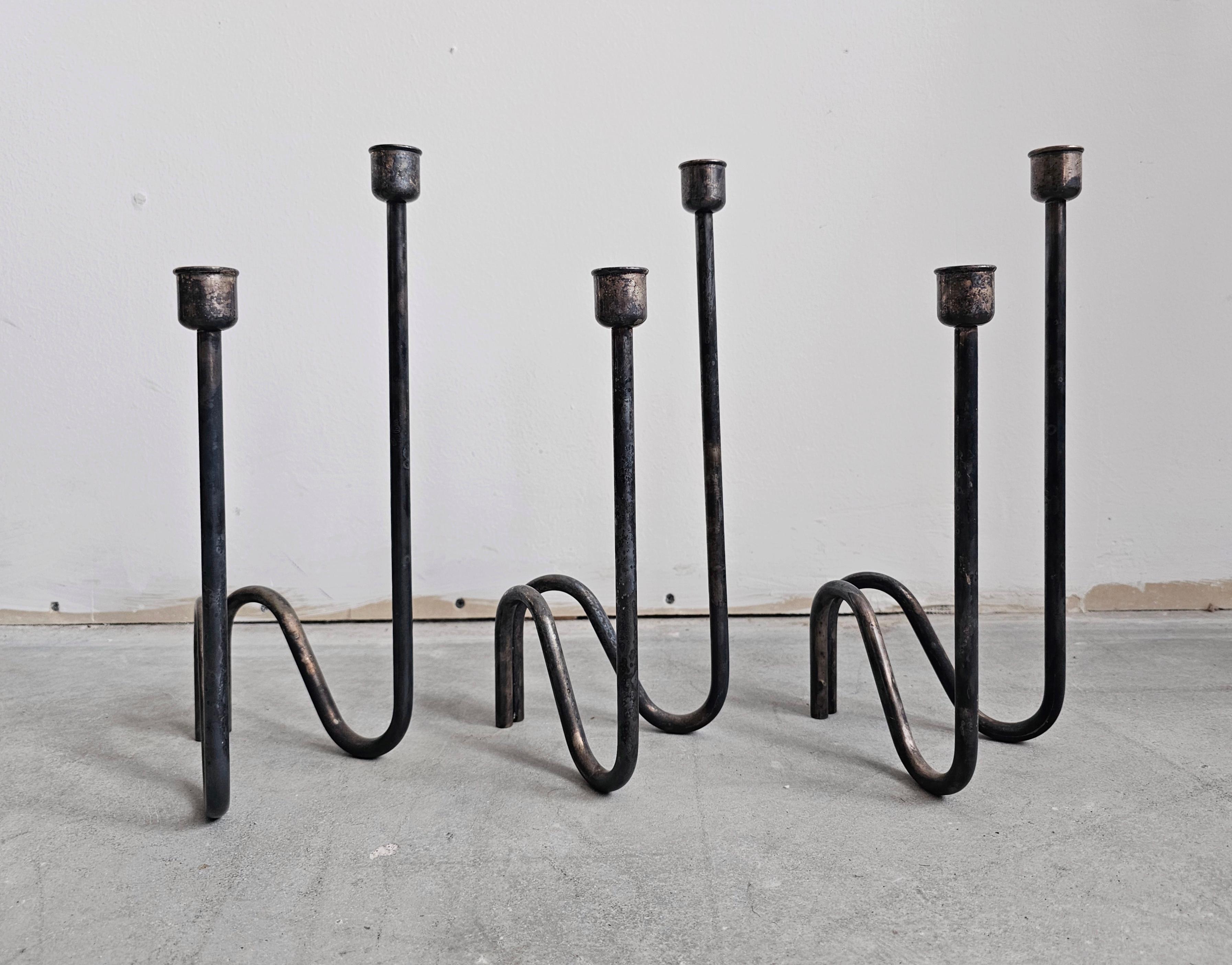 Set of 3 Mid Century Modern Candlestick Holders by Lino Sabattini, Italy 1960s In Good Condition For Sale In Beograd, RS