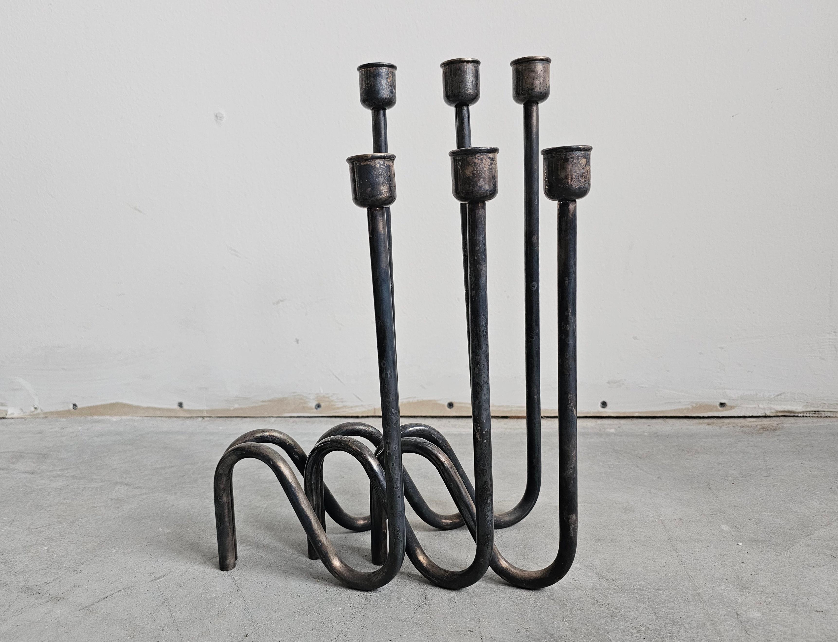 Silver Plate Set of 3 Mid Century Modern Candlestick Holders by Lino Sabattini, Italy 1960s For Sale