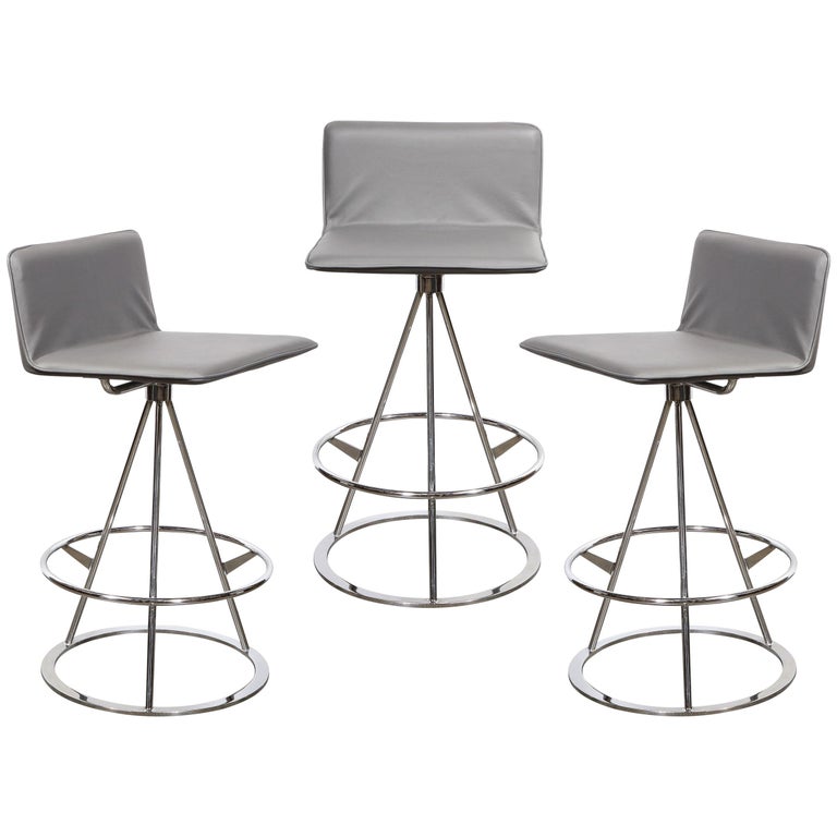 Set Of 3 Mid Century Modern Chrome And, Leather Counter Stools Set Of 3