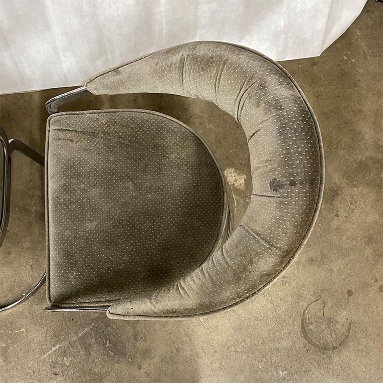 20th Century Set of 3 Mid-Century Modern Chrome Cantilever Upholstered Chairs