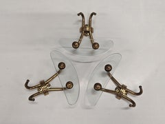Mid Century Coat Hooks, Murano Glass and Brass attr. to Pier Luigi Colli, Italy