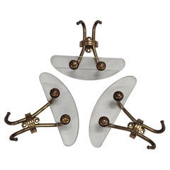 Mid Century Coat Hooks, Murano Glass and Brass attr. to Pier Luigi Colli, Italy