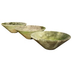 Set of 3 Mid-Century Modern Conical Shaped Concrete Planters, 1970s