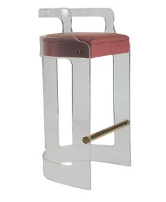 Set of 3 Mid Century Modern Counter Stools or Bar Stools in Lucite & Brass