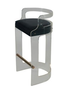 Set of 3 Mid-Century Modern Counter Stools or Bar Stools in Lucite & Brass