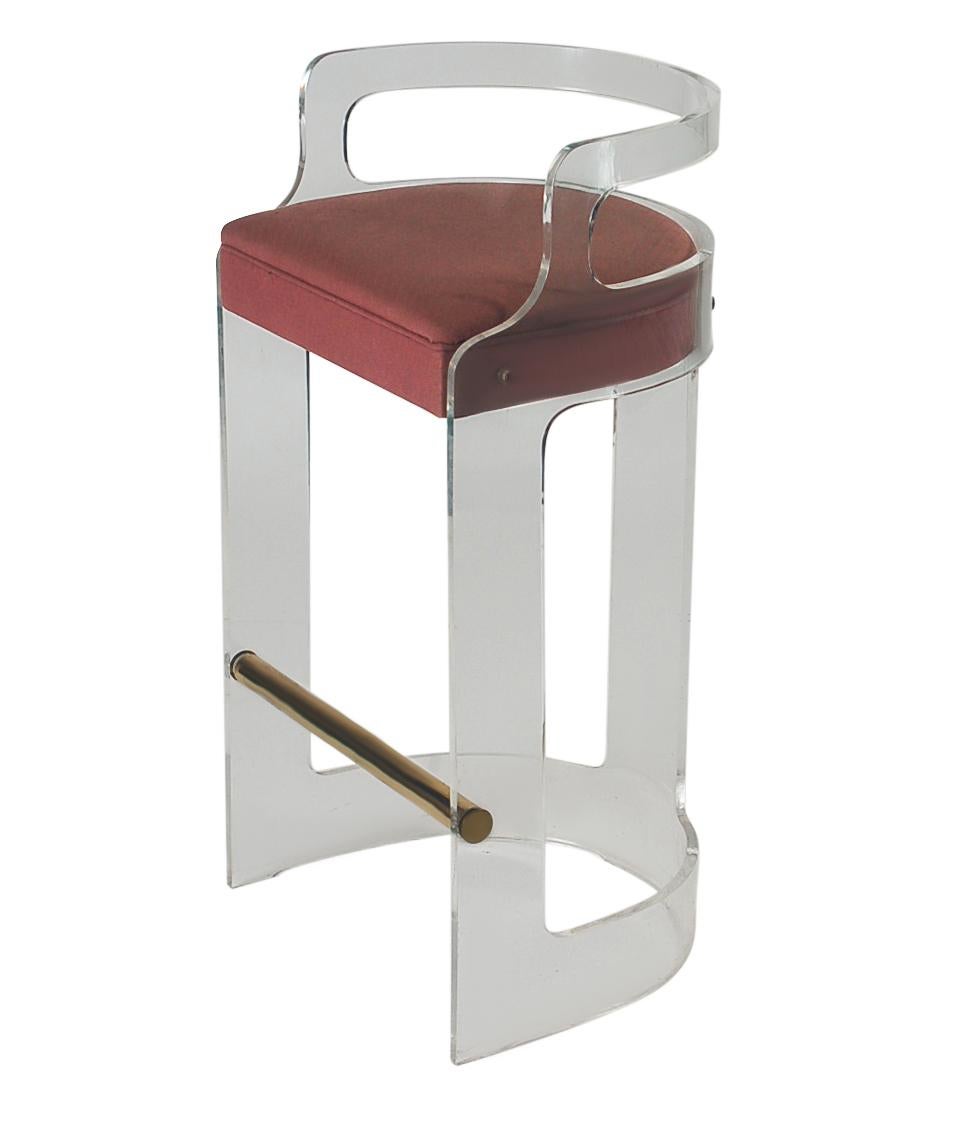 Mid-Century Modern Set of 3 Mid Century Modern Counter Stools or Bar Stools in Lucite & Brass