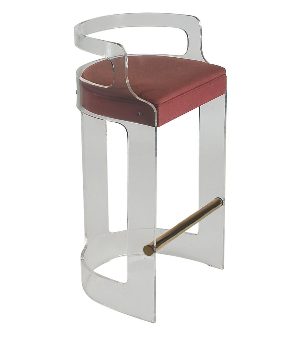 Late 20th Century Set of 3 Mid Century Modern Counter Stools or Bar Stools in Lucite & Brass