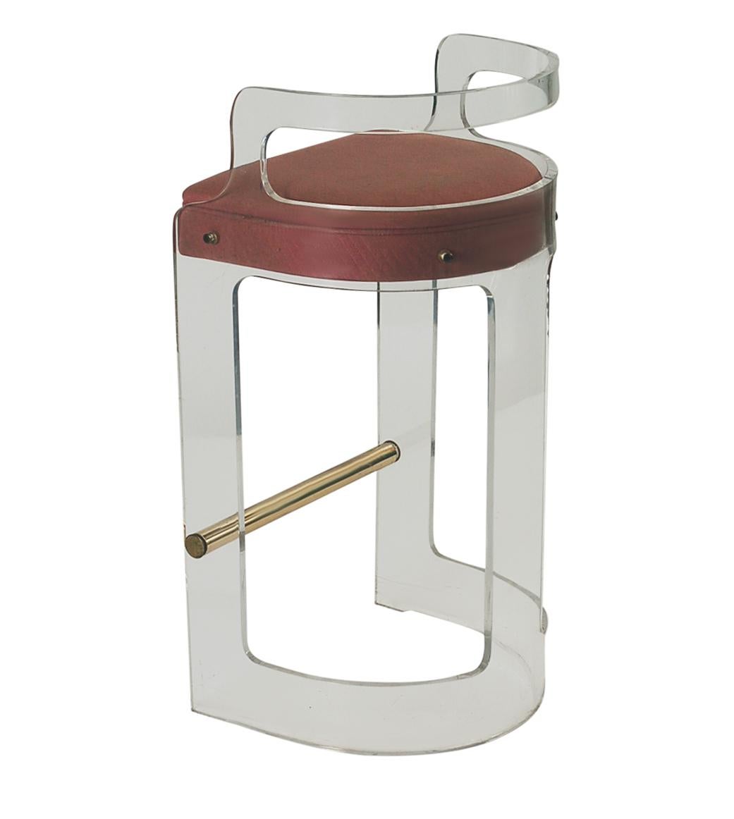 Set of 3 Mid Century Modern Counter Stools or Bar Stools in Lucite & Brass 2