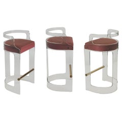 Set von 3 modernen Hockern oder Barhockern aus Lucite und Messing aus der Mitte des Jahrhunderts